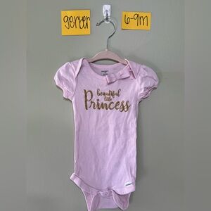 NWOT Gerber Light Pink Baby Onesie with Gold Glitter, 6-9M